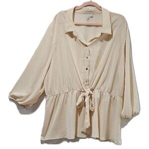 CATO CREAM CHIFFON BUTTON DOWN LONG SLEEVE BOW BLOUSE TOP  22-24  BOHO  WEDDING